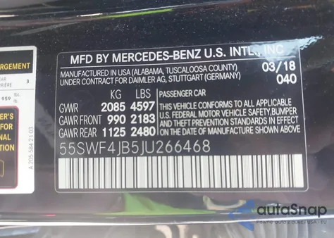 2018 Mercedes-Benz C 300 from USA, damaged, VIN 55SWF4JB5JU266468